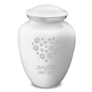 Large Embrace White Heart Paws Pet Cremation Urn