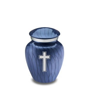 Keepsake Embrace Pearl Cobalt Blue Simple Cross Cremation Urn