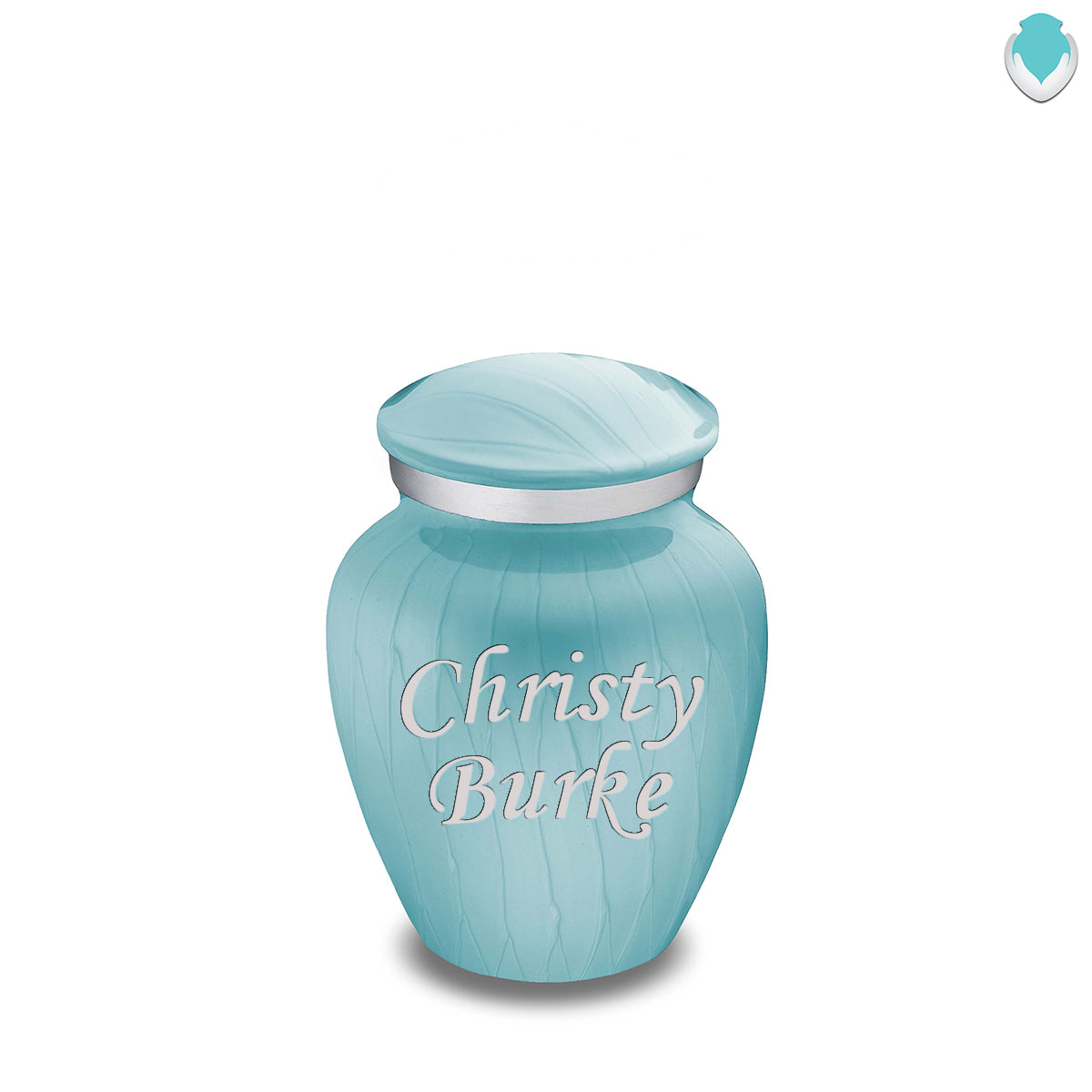 Keepsake Embrace Pearl Light Blue Custom Engraved Cremation Urn