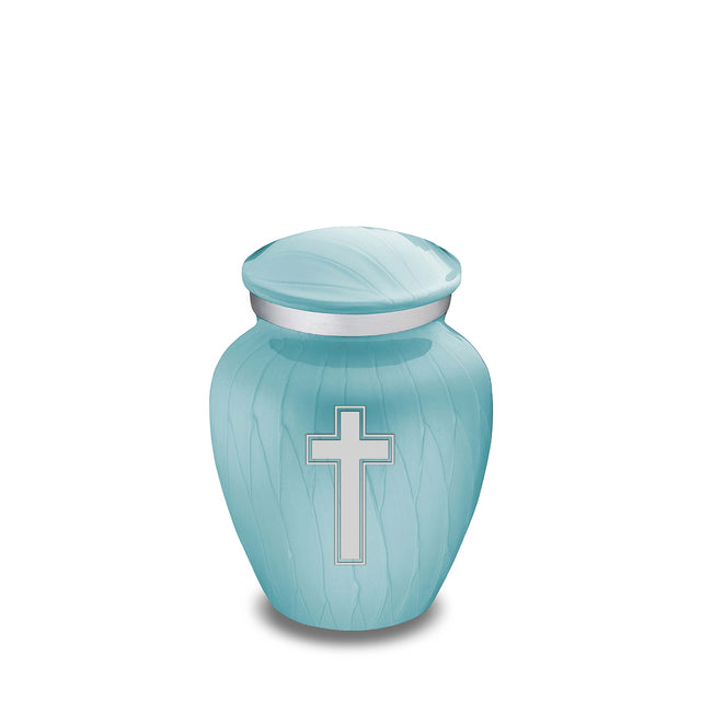 Keepsake Embrace Pearl Light Blue Simple Cross Cremation Urn