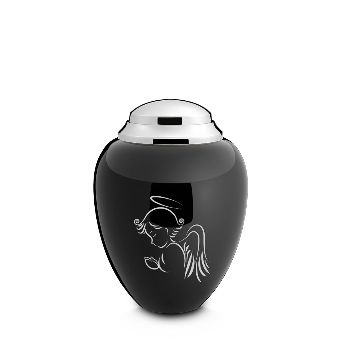 Keepsake Tribute Black and Shiny Pewter Angel Cremation Urn