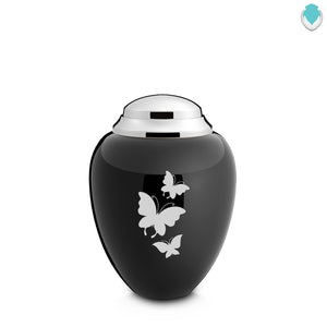 Keepsake Tribute Black and Shiny Pewter Butterflies Cremation Urn
