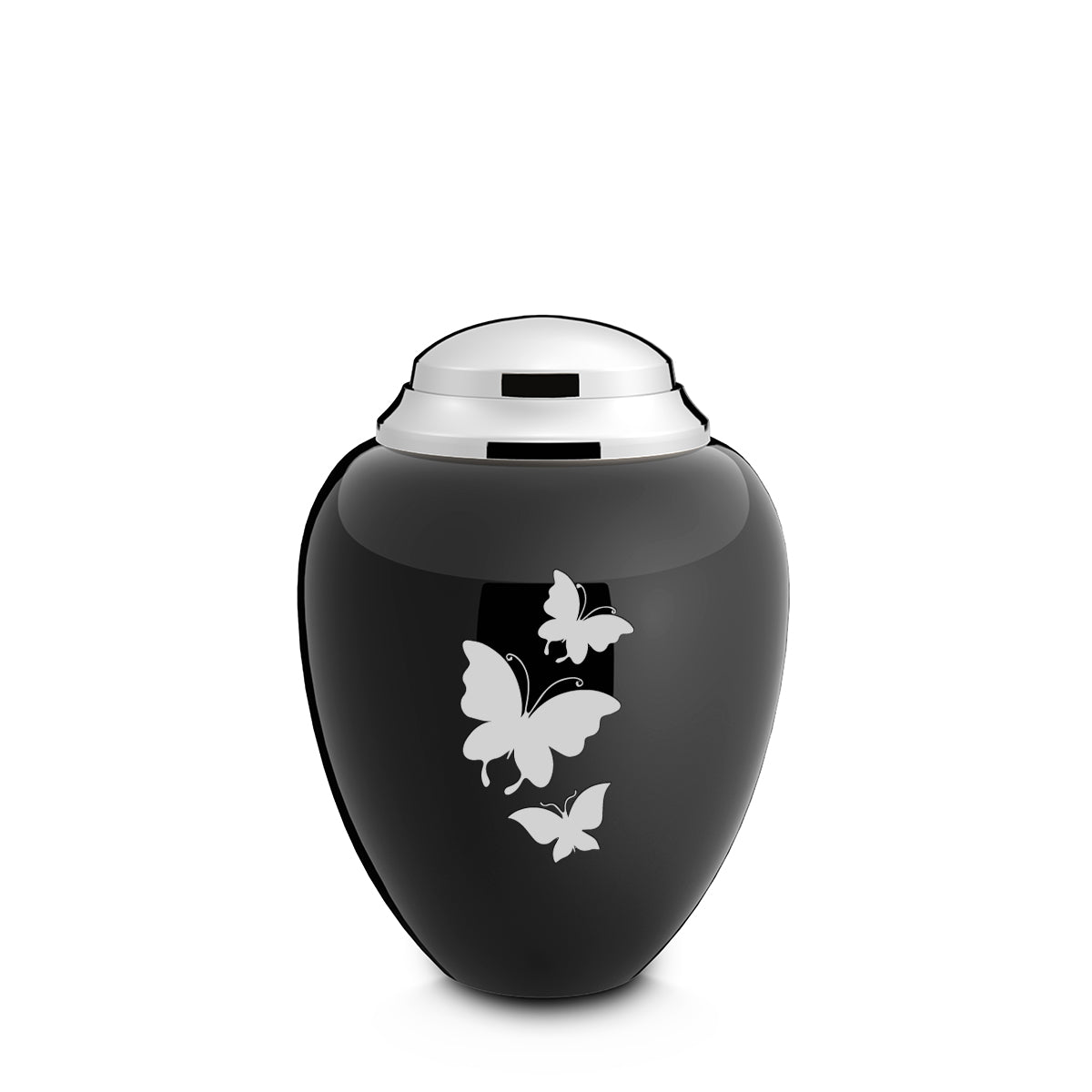 Keepsake Tribute Black and Shiny Pewter Butterflies Cremation Urn