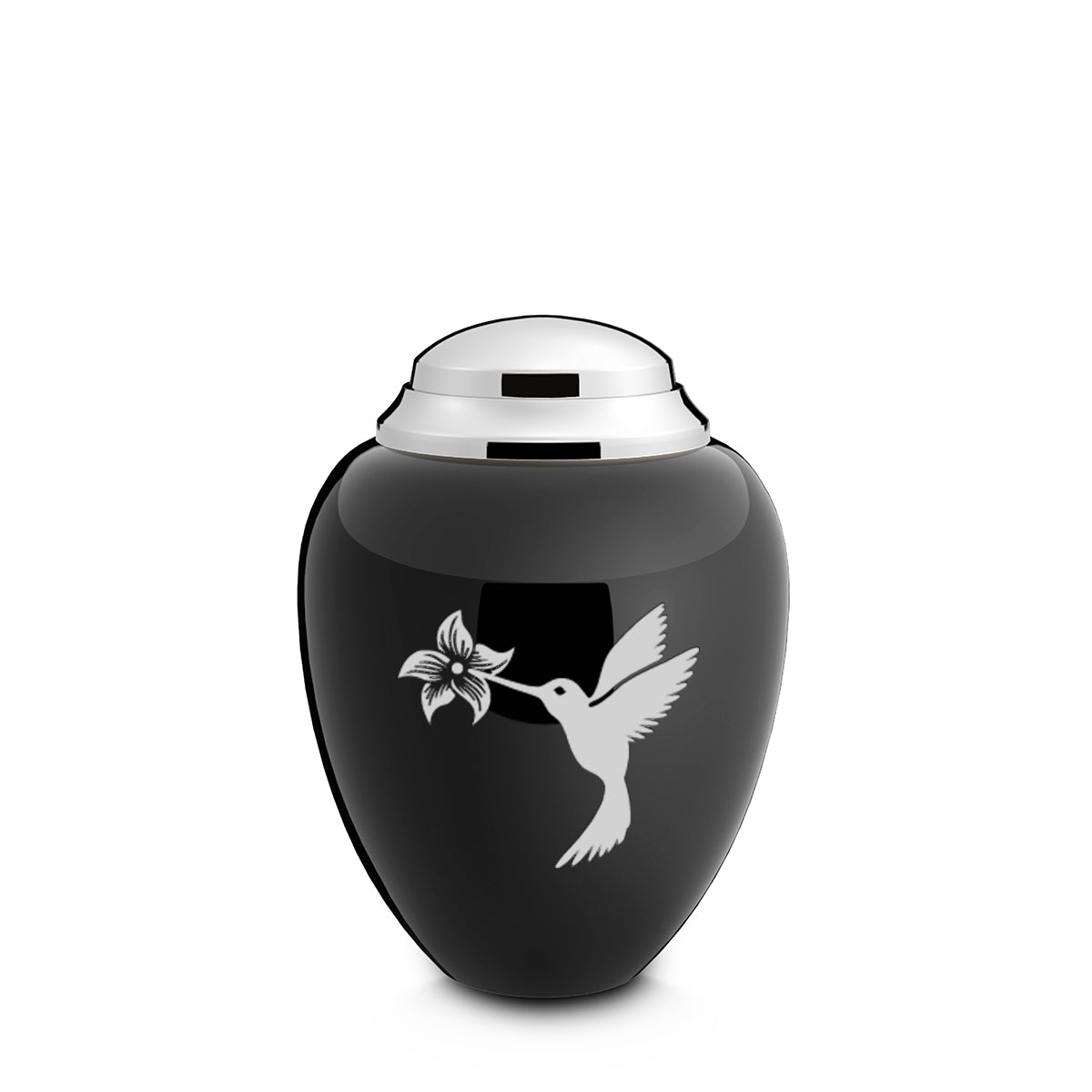 Keepsake Tribute Black and Shiny Pewter Hummingbird Cremation Urn