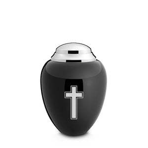 Keepsake Tribute Black and Shiny Pewter Simple Cross Cremation Urn