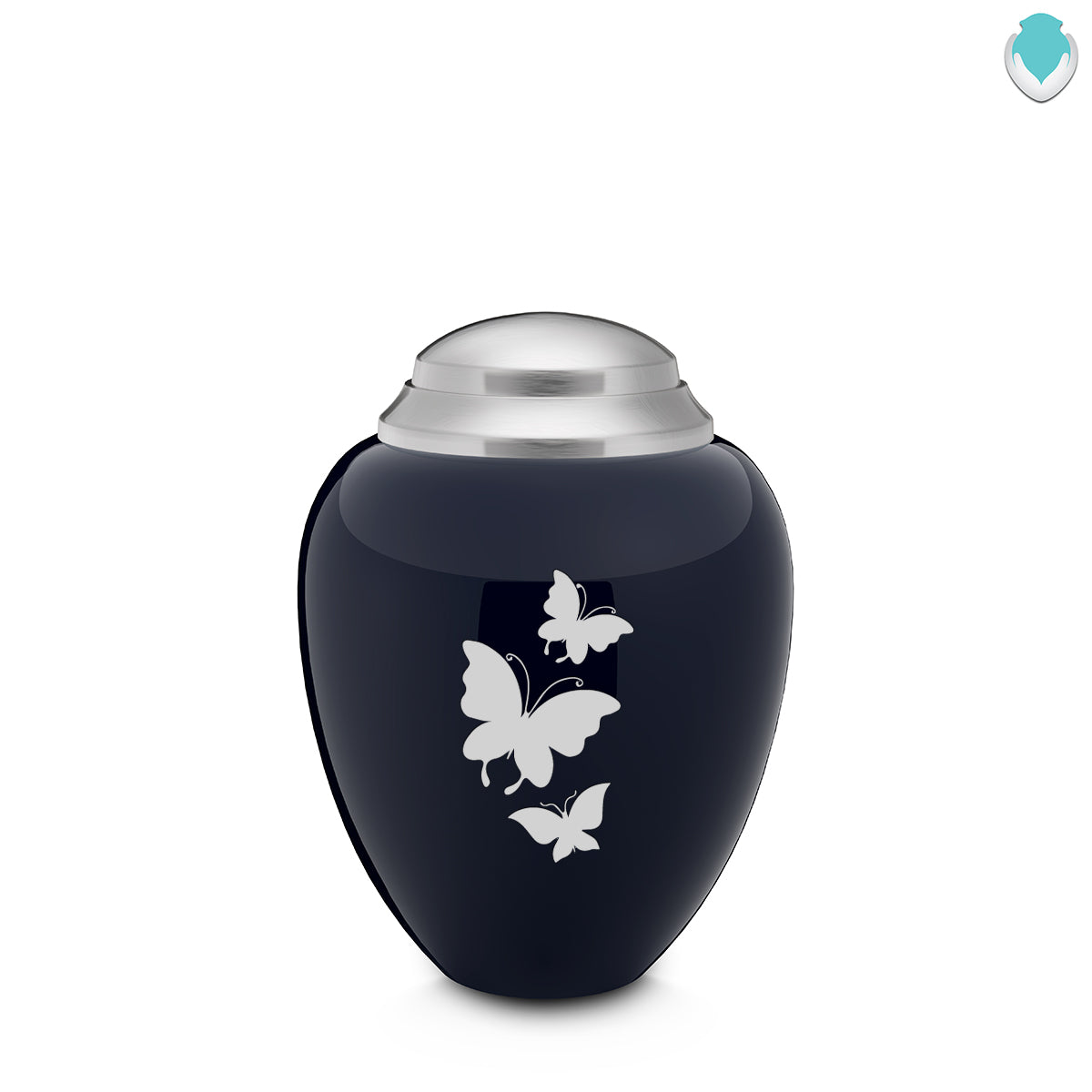 Keepsake Tribute Navy and Brushed Pewter Butterflies Cremation Urn