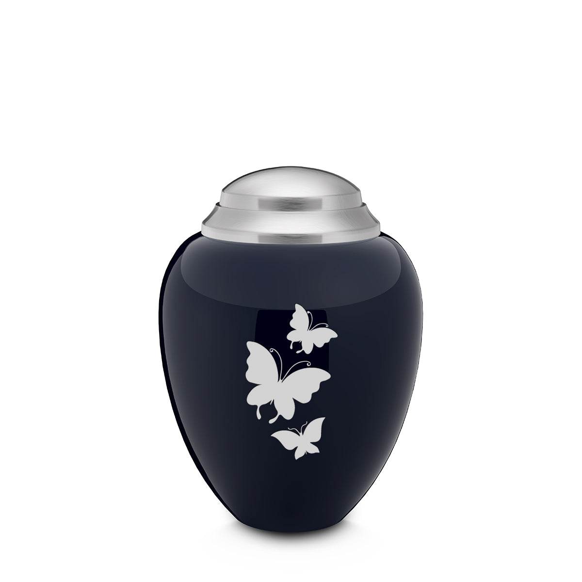 Keepsake Tribute Navy and Brushed Pewter Butterflies Cremation Urn
