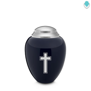 Keepsake Tribute Navy and Brushed Pewter Simple Cross Cremation Urn