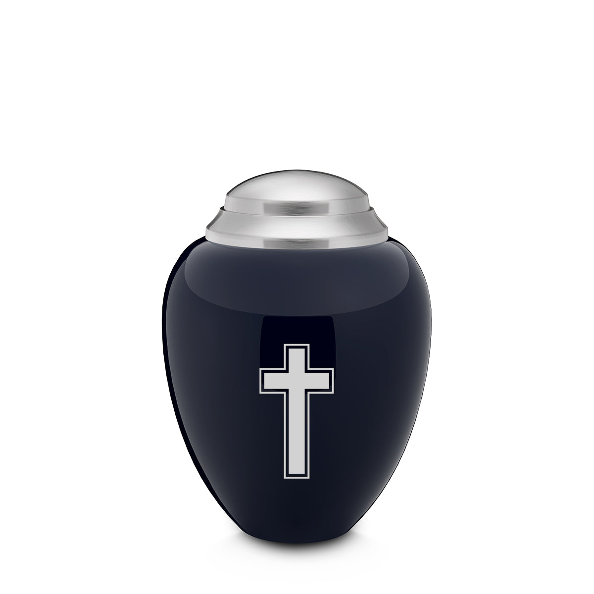 Keepsake Tribute Navy and Brushed Pewter Simple Cross Cremation Urn