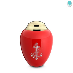 Keepsake Tribute Red and Shiny Brass Anchor Cremation Urn