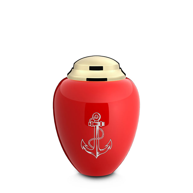 Keepsake Tribute Red and Shiny Brass Anchor Cremation Urn
