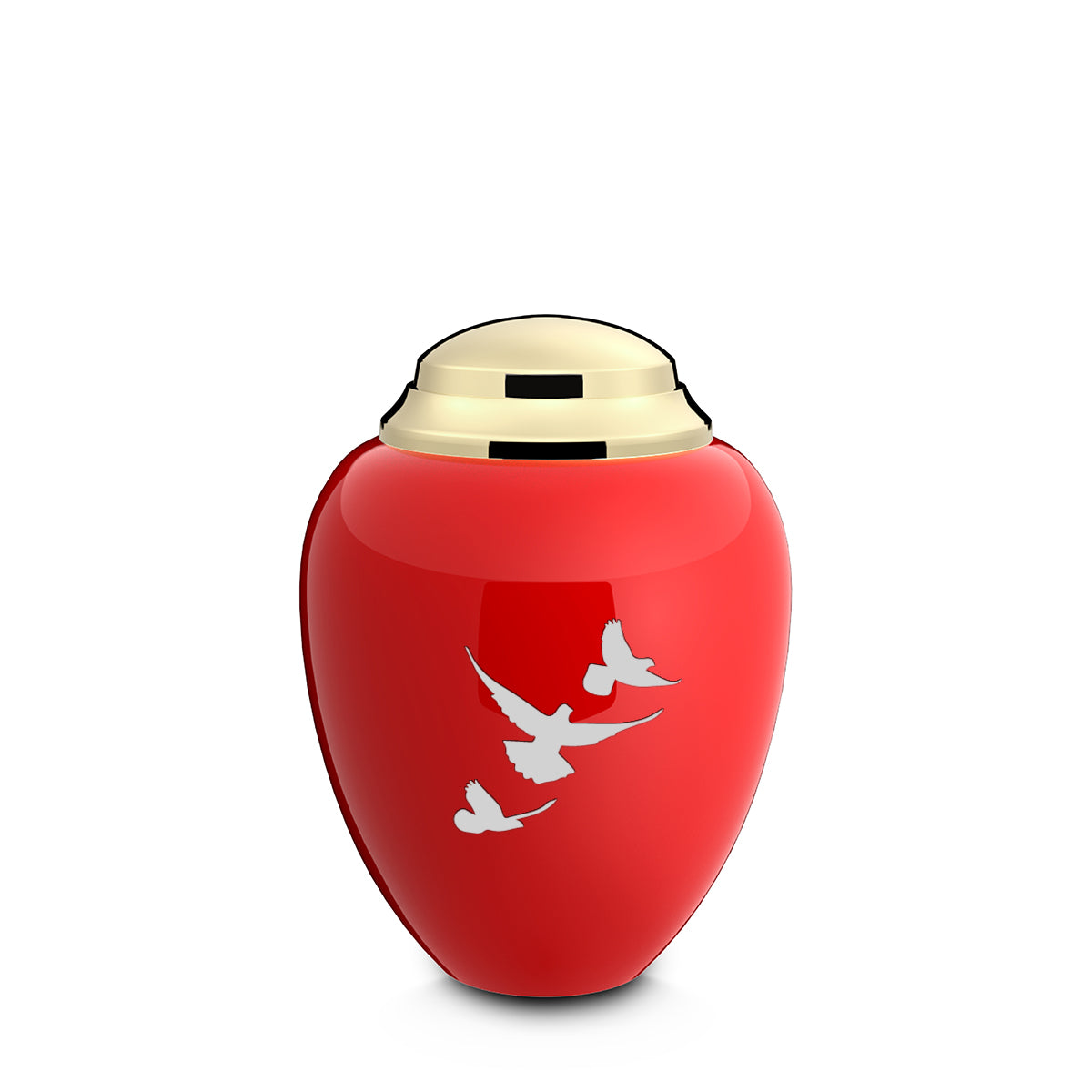 Keepsake Tribute Red and Shiny Brass Doves Cremation Urn