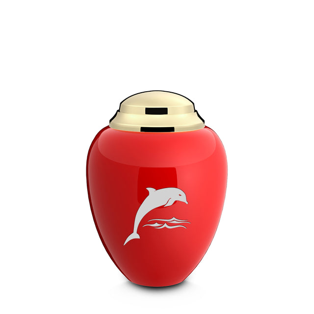 Keepsake Tribute Red and Shiny Brass Dolphin Cremation Urn