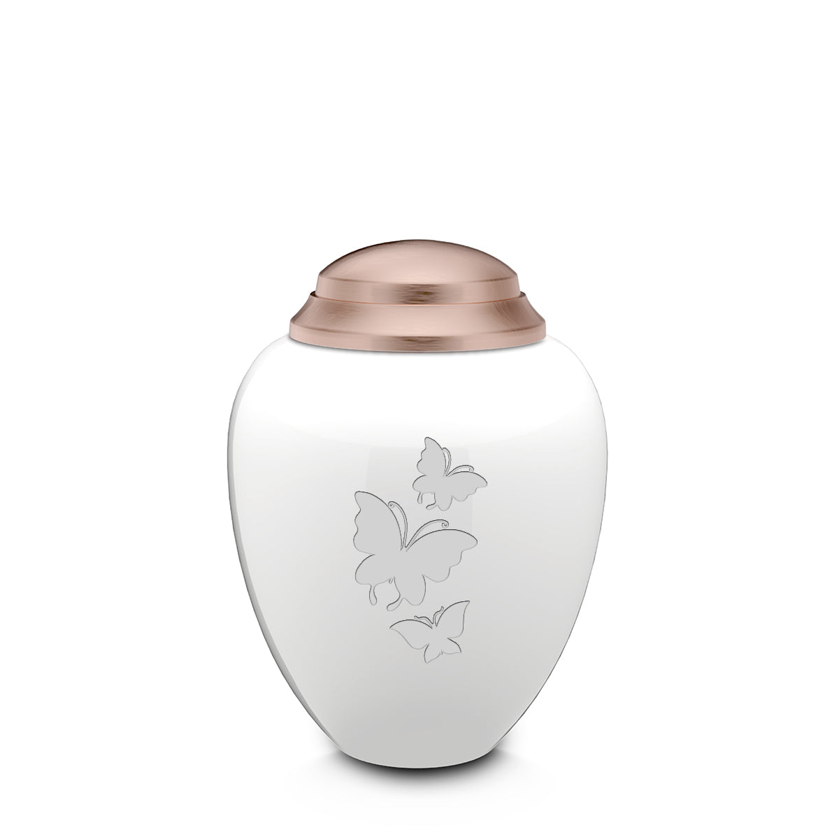 Keepsake Tribute White and Rose Gold Butterflies Cremation Urn