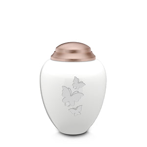 Keepsake Tribute White and Rose Gold Butterflies Cremation Urn