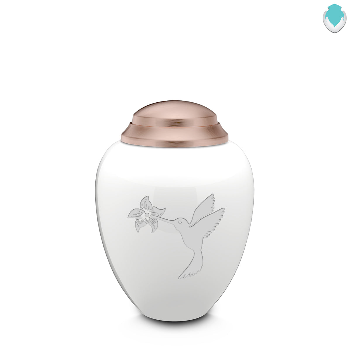 Keepsake Tribute White and Rose Gold Hummingbird Cremation Urn