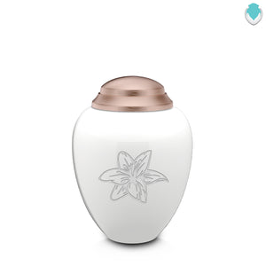 Keepsake Tribute White and Rose Gold Lily Cremation Urn