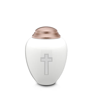 Keepsake Tribute White and Rose Gold Simple Cross Cremation Urn
