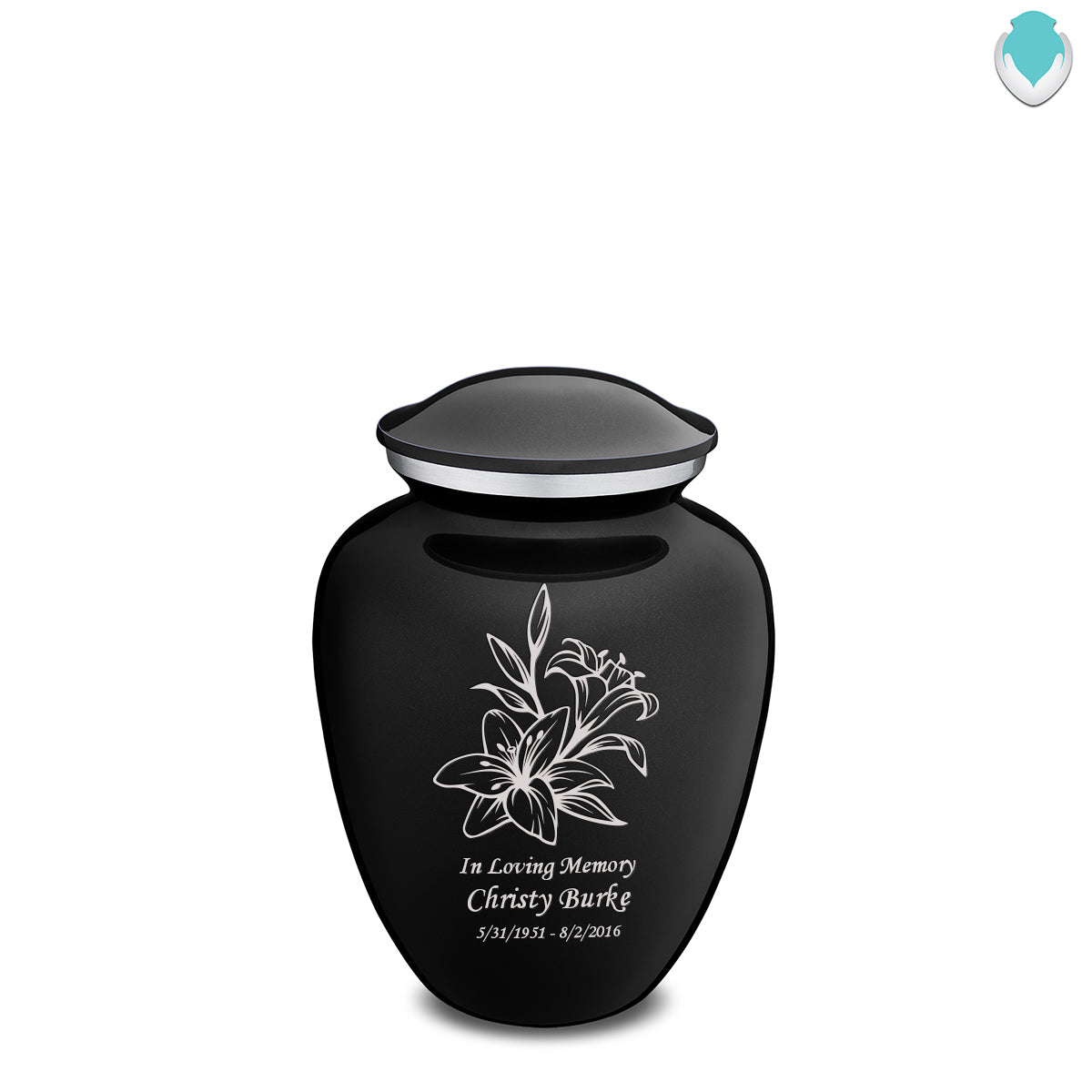 Medium Embrace Black Lily Cremation Urn