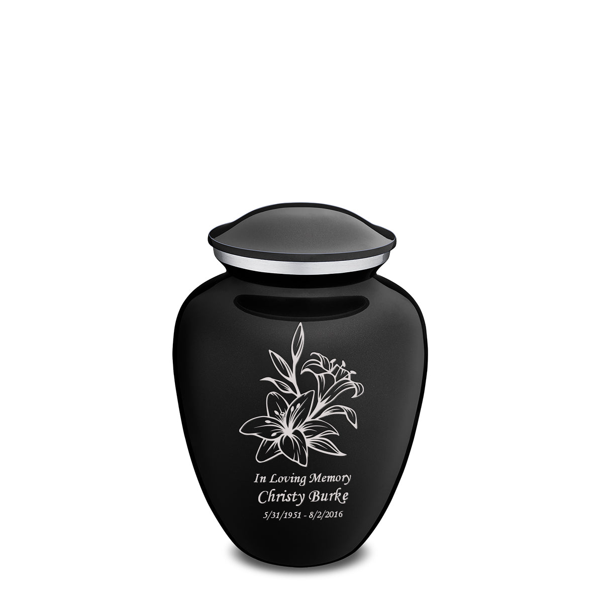 Medium Embrace Black Lily Cremation Urn