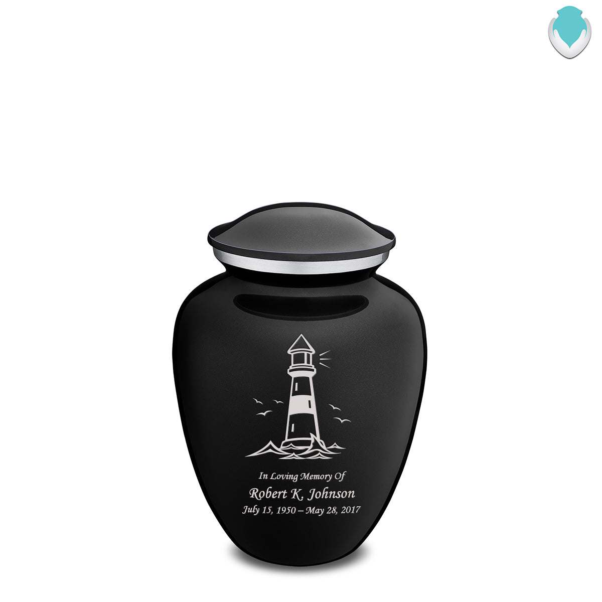 Medium Embrace Black Lighthouse Cremation Urn