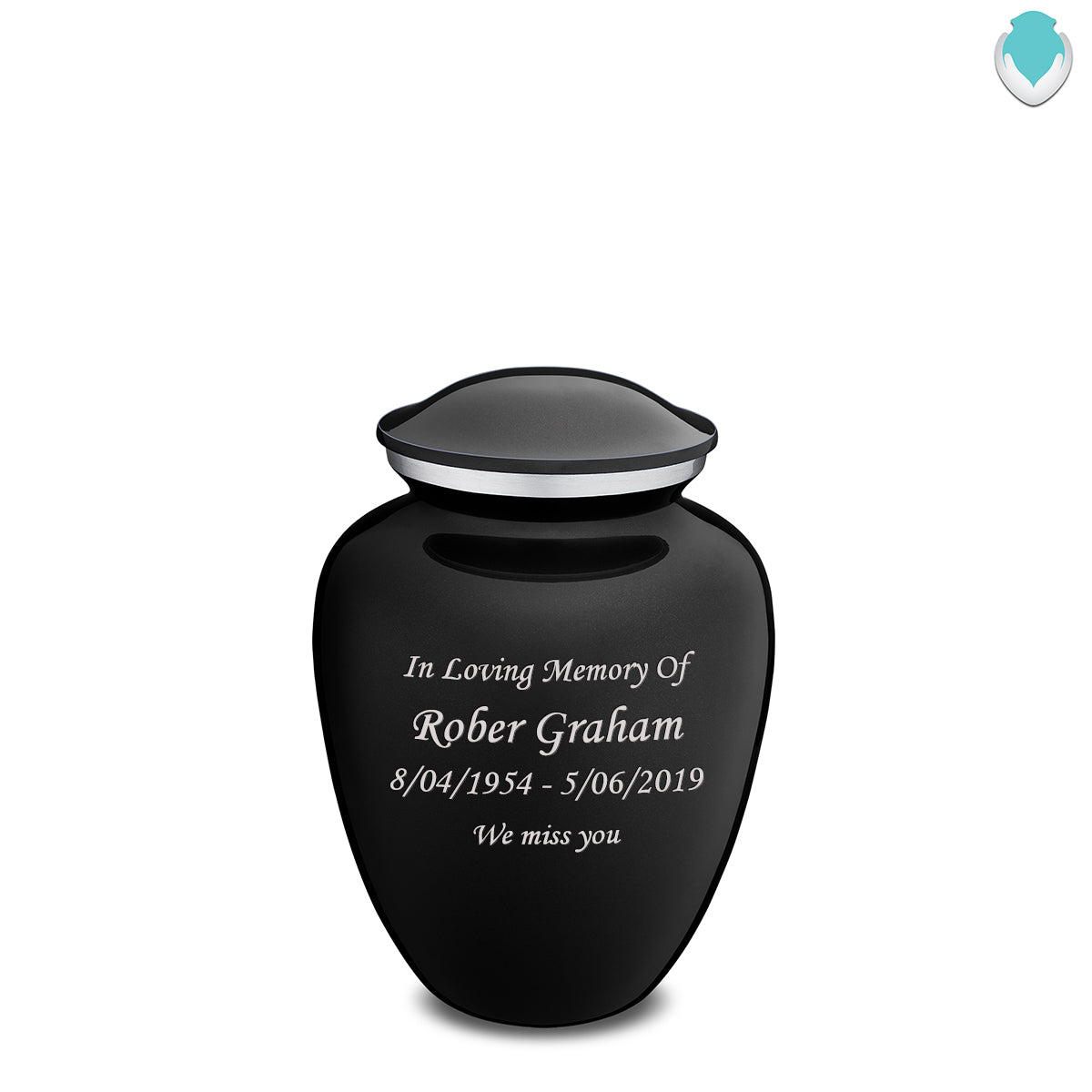 Medium Embrace Black Custom Engraved Cremation Urn