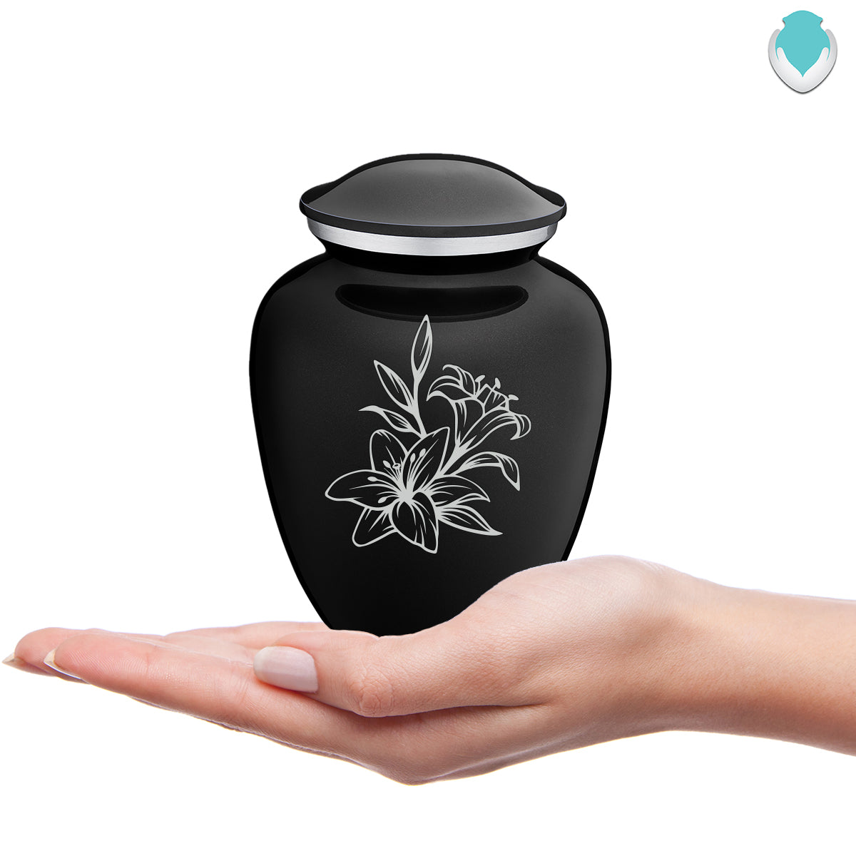 Medium Embrace Black Lily Cremation Urn