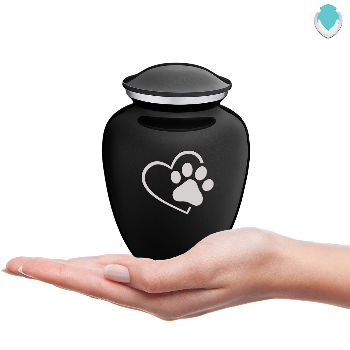 Medium Embrace Black Single Paw Heart Pet Cremation Urn