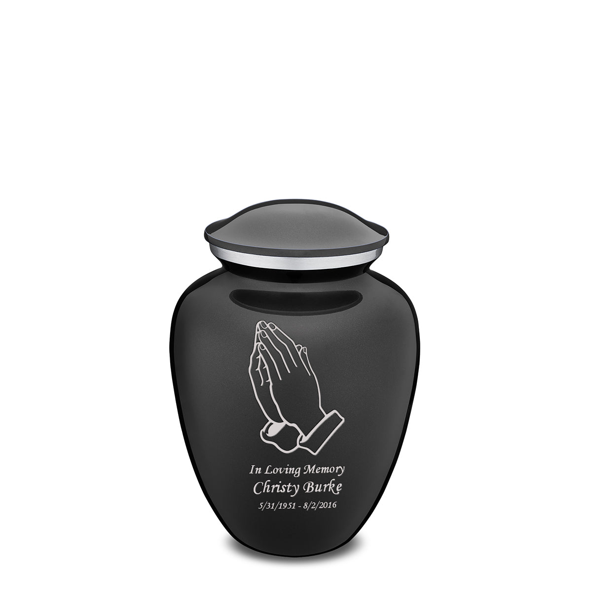 Medium Embrace Charcoal Praying Hands Cremation Urn