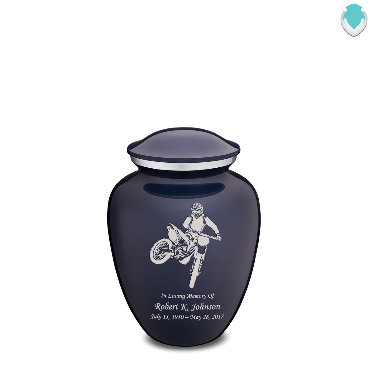 Medium Embrace Cobalt Blue Dirt Bike Cremation Urn