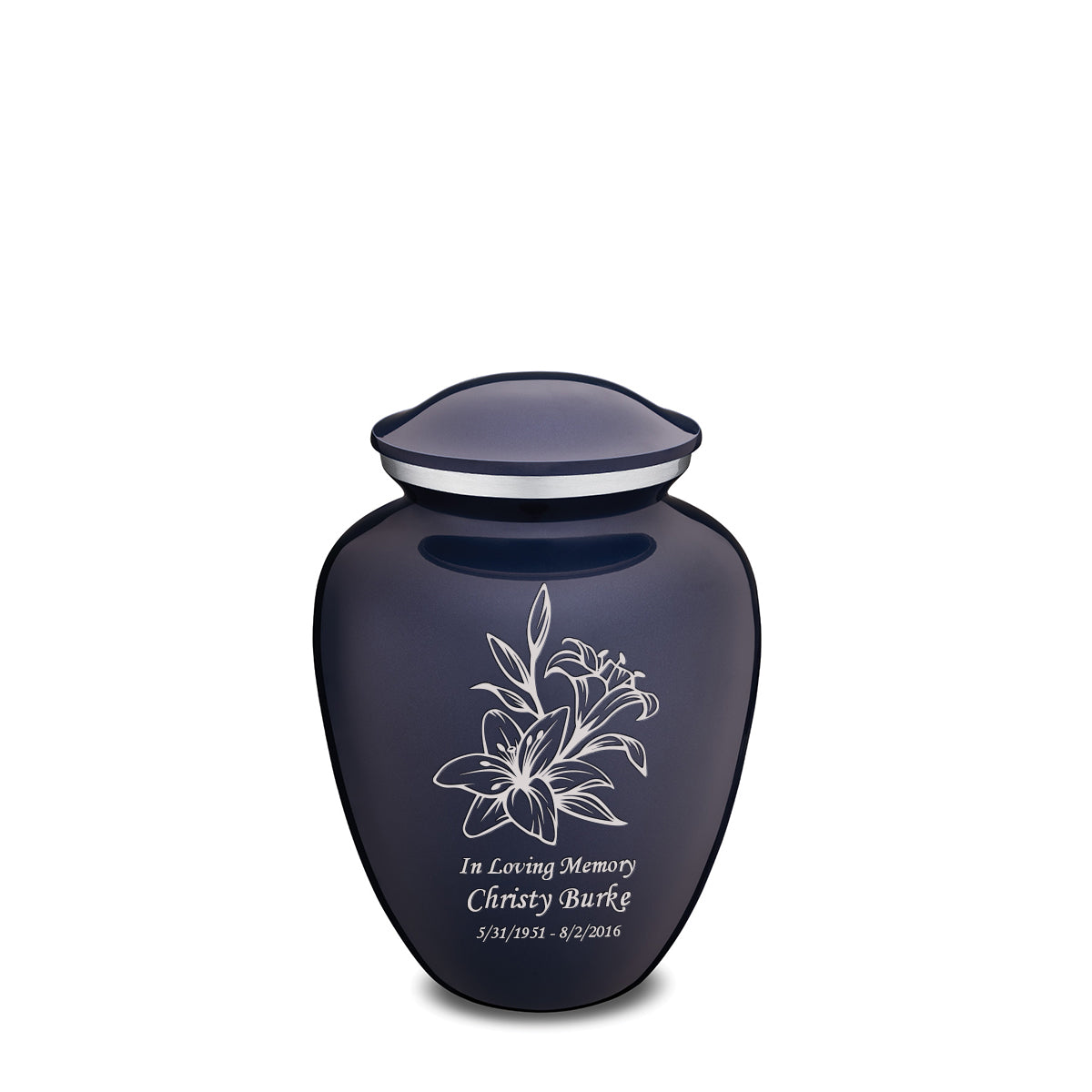 Medium Embrace Cobalt Blue Lily Cremation Urn