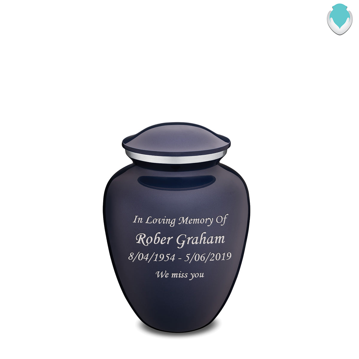 Medium Embrace Cobalt Blue Custom Engraved Cremation Urn