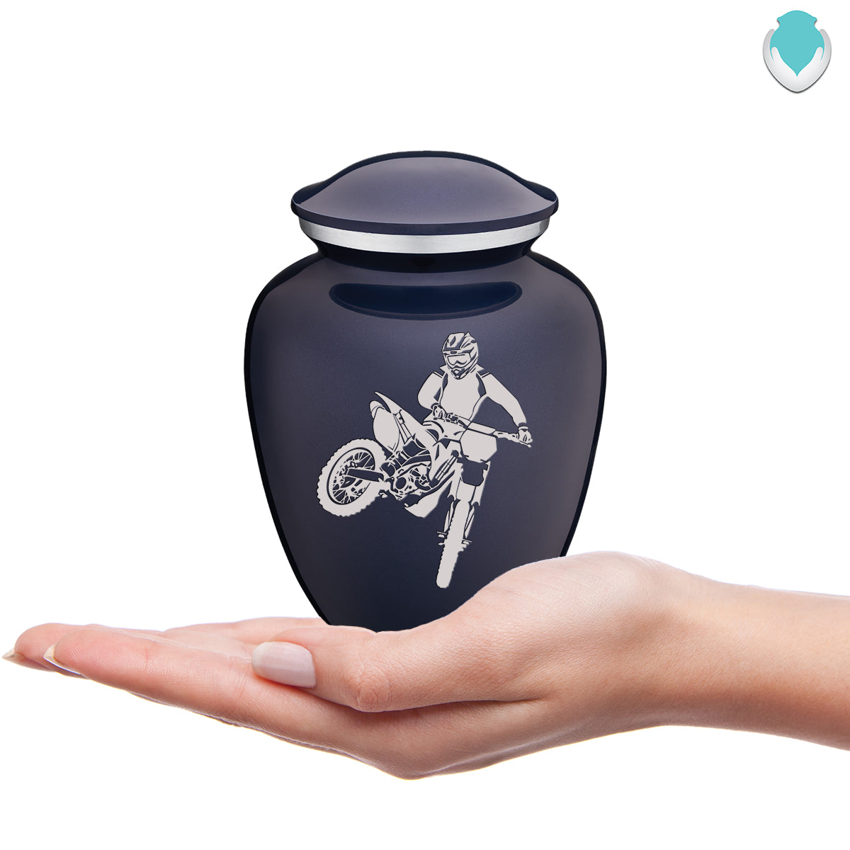 Medium Embrace Cobalt Blue Dirt Bike Cremation Urn
