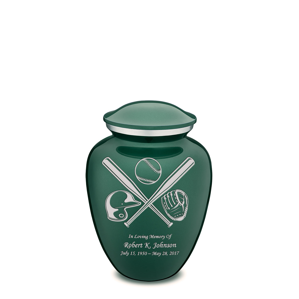 Medium Embrace Green Baseball Cremation Urn