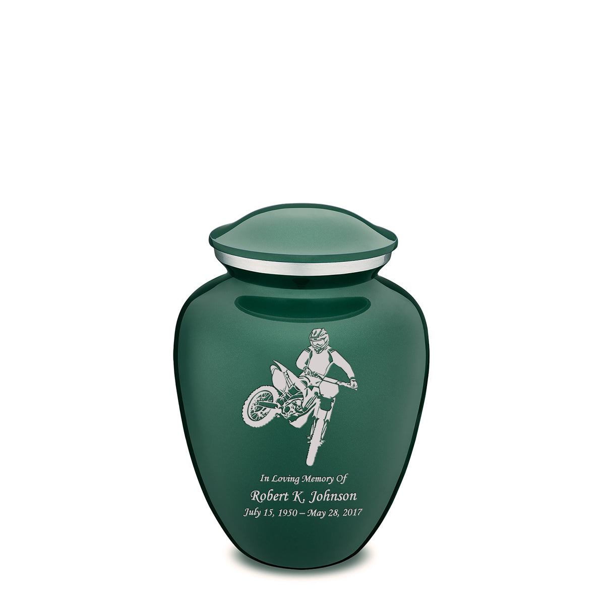 Medium Embrace Green Dirt Bike Cremation Urn