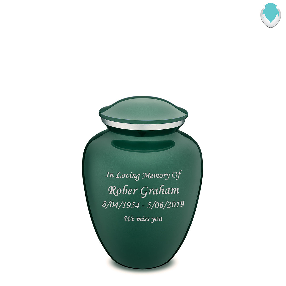 Medium Embrace Green Custom Engraved Cremation Urn