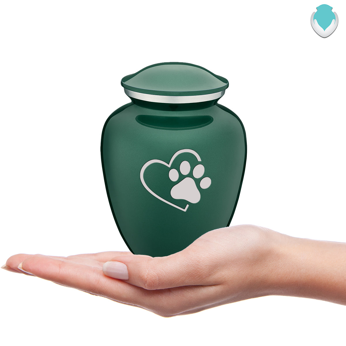Medium Embrace Green Single Paw Heart Pet Cremation Urn
