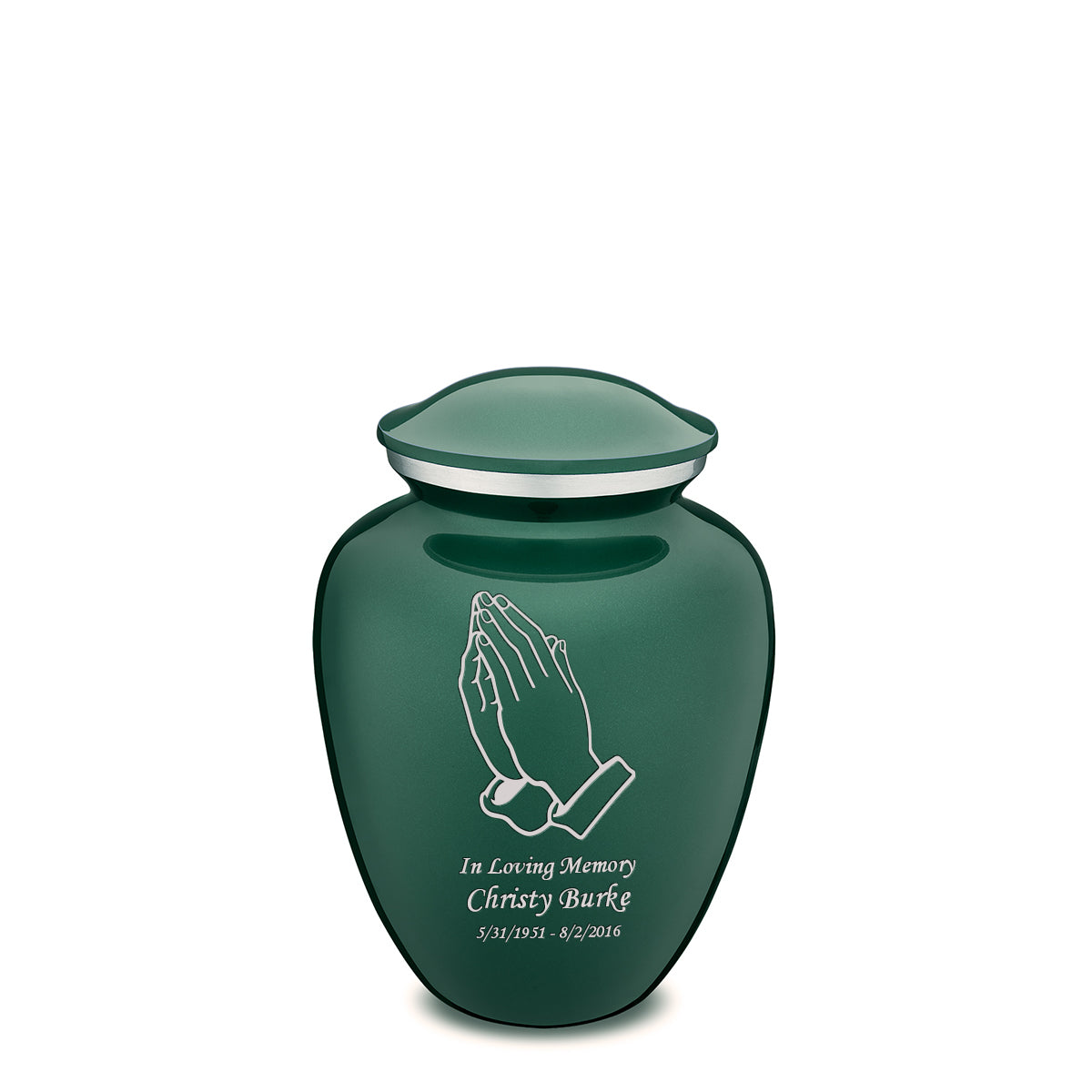 Medium Embrace Green Praying Hands Cremation Urn