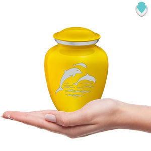 Medium Embrace Yellow Dolphins Cremation Urn