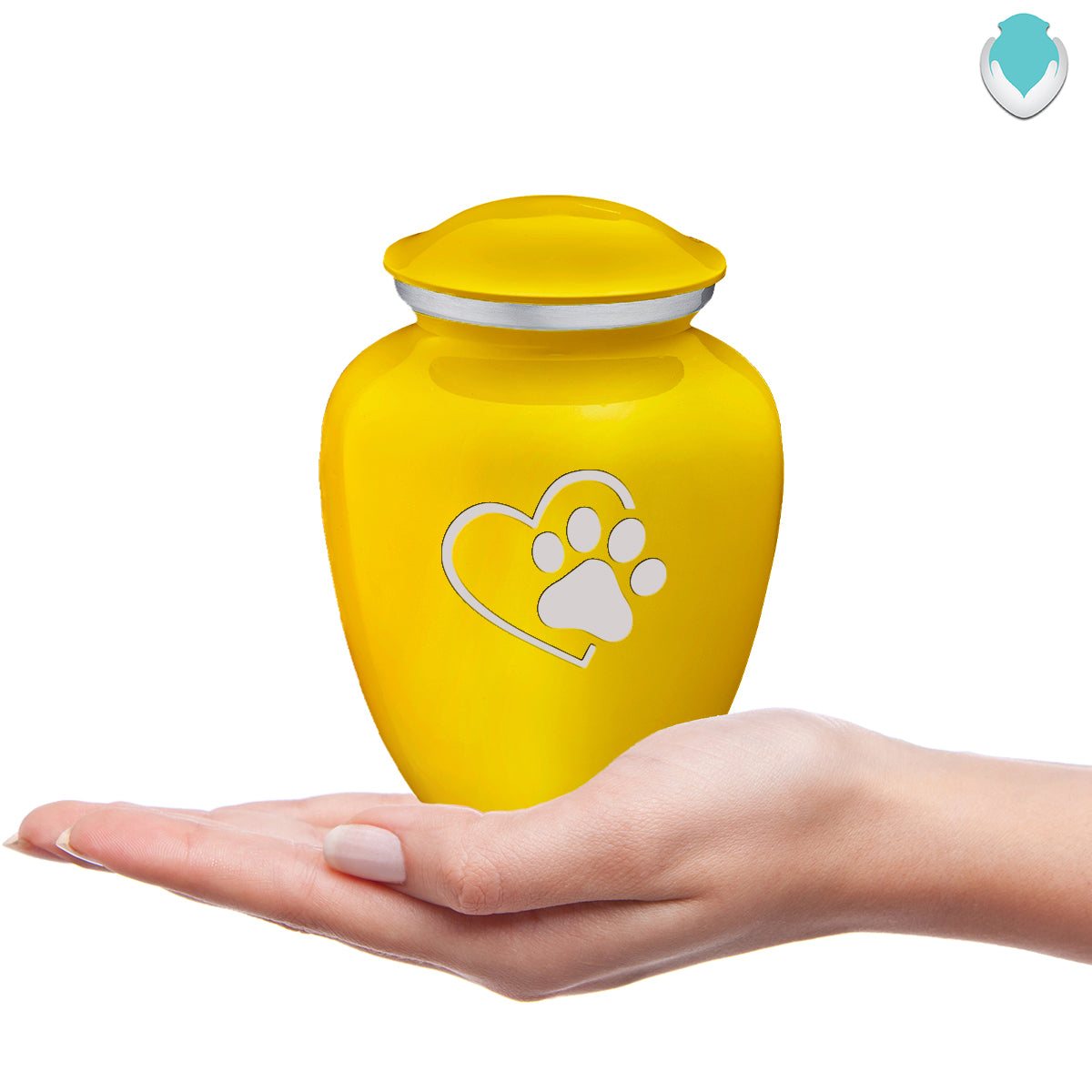 Medium Embrace Yellow Single Paw Heart Pet Cremation Urn