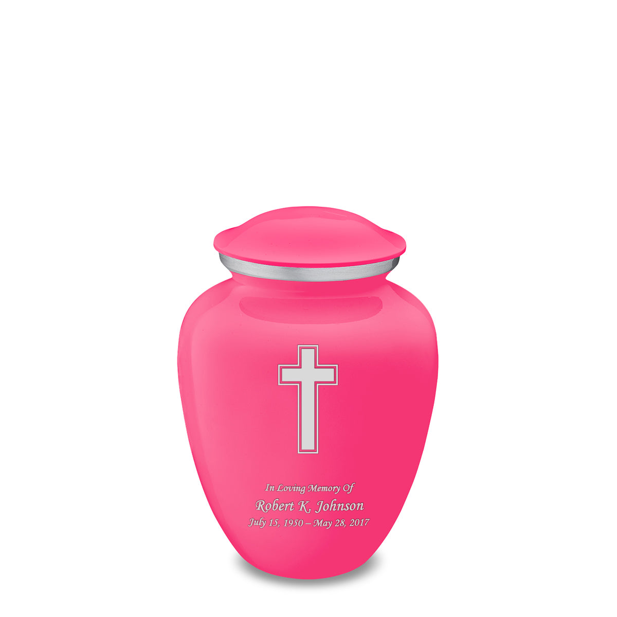 Medium Embrace Bright Pink Simple Cross Cremation Urn