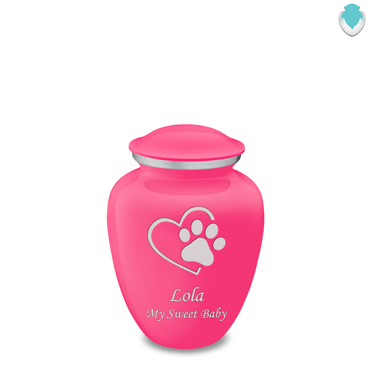 Medium Embrace Bright Pink Single Paw Heart Pet Cremation Urn