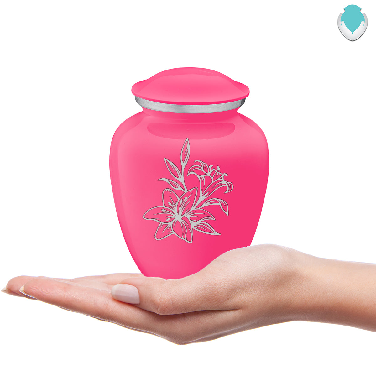 Medium Embrace Bright Pink Lily Cremation Urn