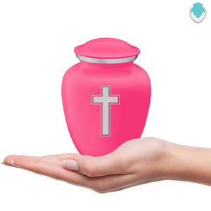 Medium Embrace Bright Pink Simple Cross Cremation Urn