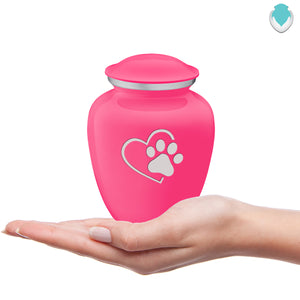 Medium Embrace Bright Pink Single Paw Heart Pet Cremation Urn