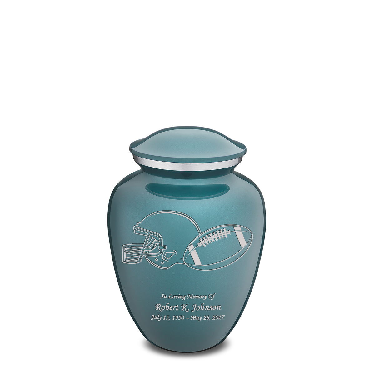 Medium Embrace Teal Football Cremation Urn
