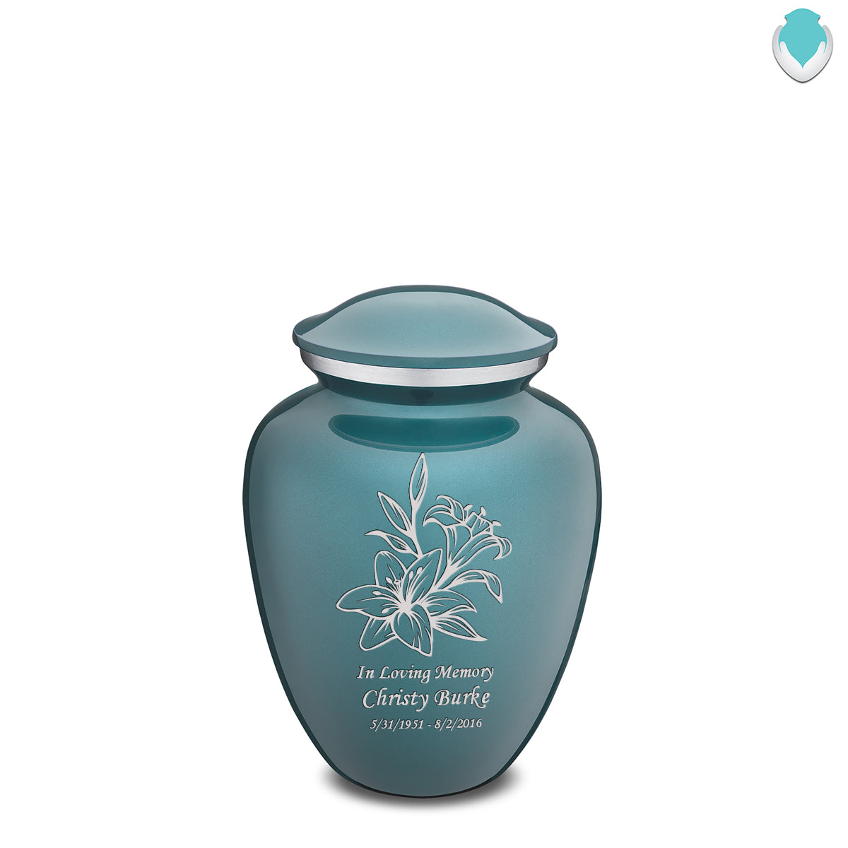 Medium Embrace Teal Lily Cremation Urn