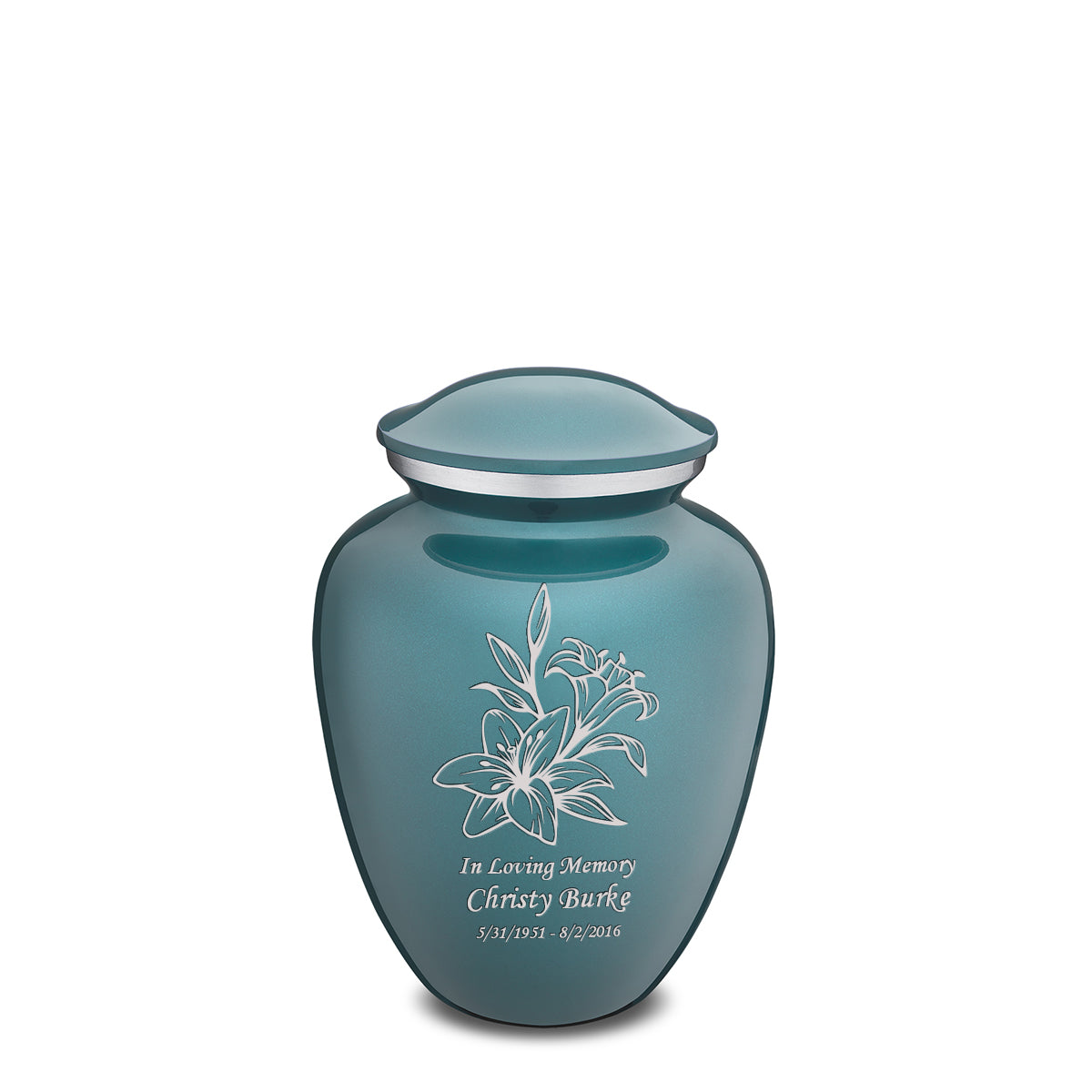 Medium Embrace Teal Lily Cremation Urn