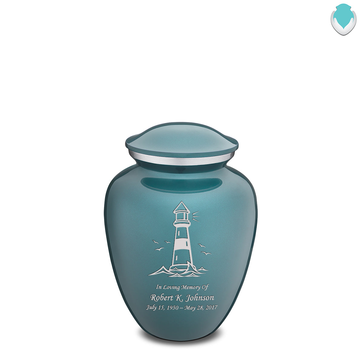 Medium Embrace Teal Lighthouse Cremation Urn
