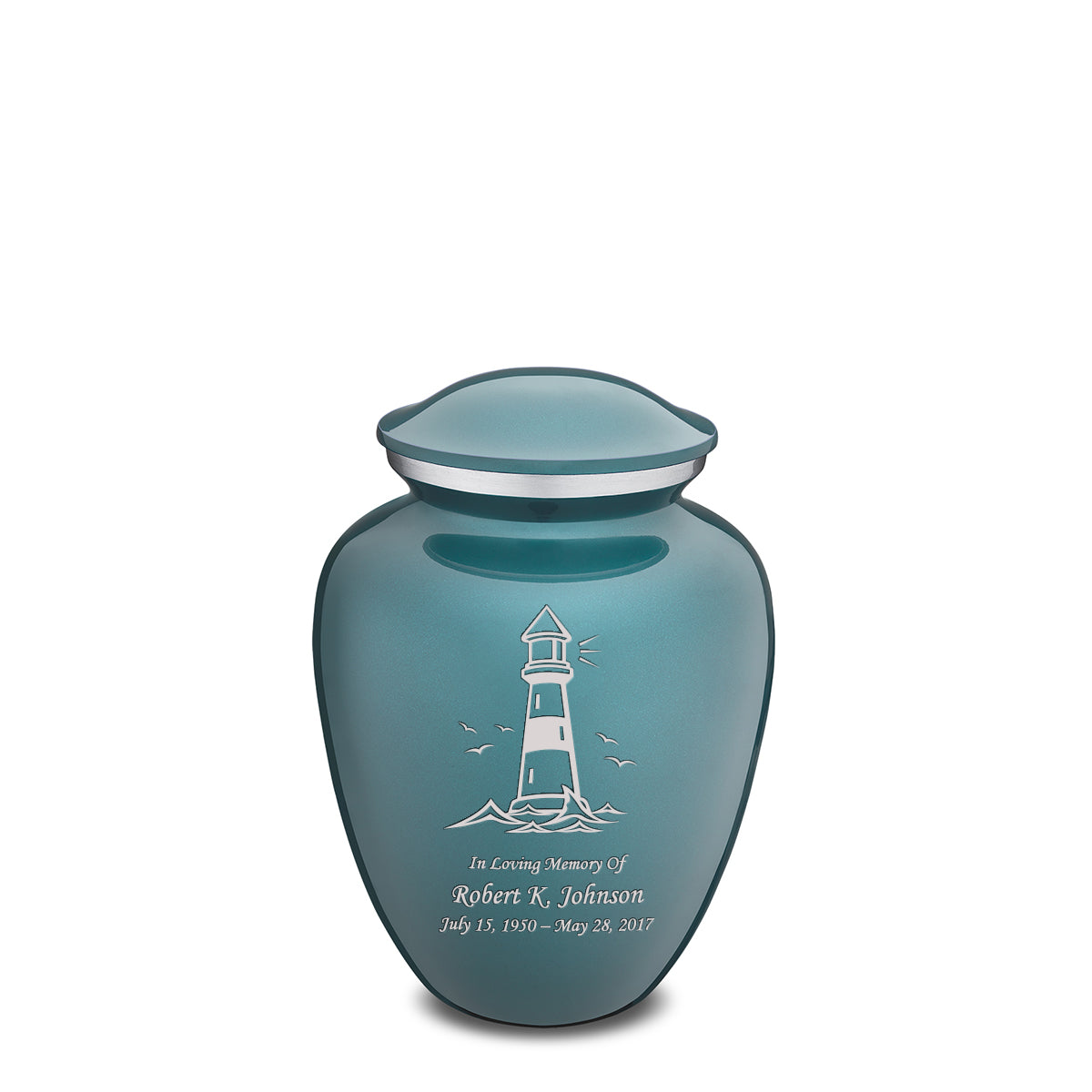 Medium Embrace Teal Lighthouse Cremation Urn